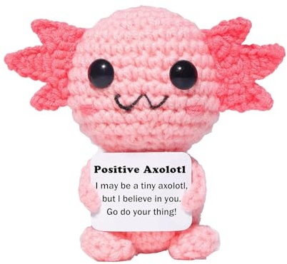 Sikweny Axolotl Häkelfigur mit Motivationskarte, Handgemachtes Geschenk | zur Emotionalen Unterstützung, Kreative Niedliche Häkelpuppe für Geburtstag Graduierung Valentinstag