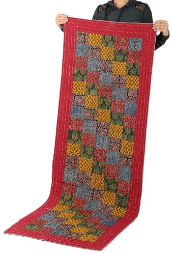 Handgefertigte indische Yogamatte aus Baumwolle, mit Blockdruck, rutschfest, für Training, Meditation, Fitness, Workout-Matten und Teppich für Zuhause, Fitnessstudio, inklusive Boho-Yogamatte, Tasche