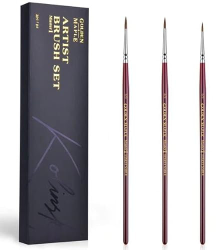 Kolinsky Sable Miniature Paint Brushes - Golden Maple Professional Ultra Fine Point Brush for Miniature, Model Painting & Watercolor Details - Size 3/0 4/0 5/0