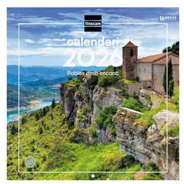 Finocam Wandkalender 2026, 30 x 30 cm, Monatsansicht Januar - Dezember 2026 + Sep. - Dez. 2025 (4 Monate), Kalender 2026, Bilder mit Charmante Dörfer - Katalanisch