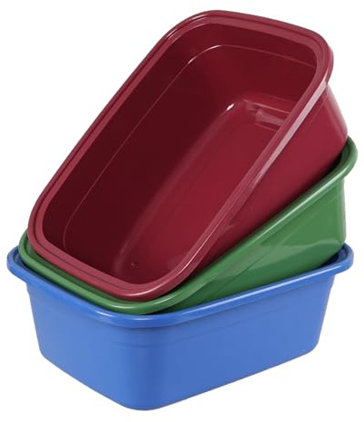 Hespama 3-Pack 12 L Plastic Washing Up Bowl, Colorful Rectangular Plastic Washing Basin