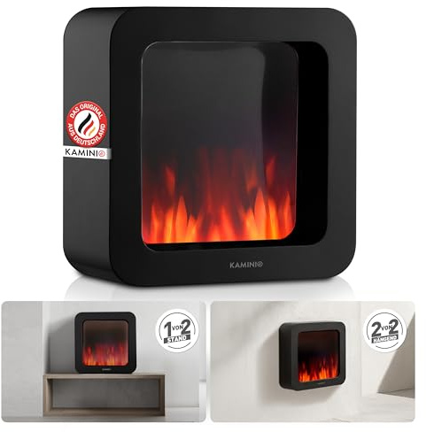 KAMINIO Elektrischer Tischkamin Mia XL - Dekoratives Elektro-Tischfeuer mit 3D-Flammeneffekt, ausdauerndem Akku für Portable Nutzung (Schwarz, 16/40cm)