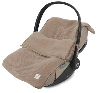 Jollein Fußsack Cloudy Rib – Milky Coffee – Für Babyschale Kinderautositz Gruppe 0+ und Kinderwagen – Für 3-Punkt- und 5-Punkt-Gurt – Mit Rippstruktur und Fleecefutter