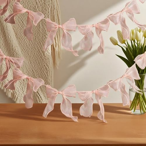 Rosa Tüllschleifen Geburtstagsgirlande Geburtstagsbanner Girlande Geburtstag Deko Hochzeit Banner Personalisiert Geburtstagsdeko Frauen Partydeko Schleife Girlande Hochzeit Party Zubehör Hochzeitsdeko