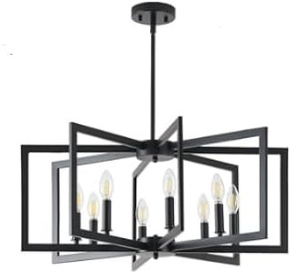 Vintage Hängeleuchte E14 8-Licht Geometrisch Industriell Metall Schwarz | Bauernhaus-Stil, Deckenleuchte, Für Wohnzimmer Kücheninsel Flur Esszimmer Eingang