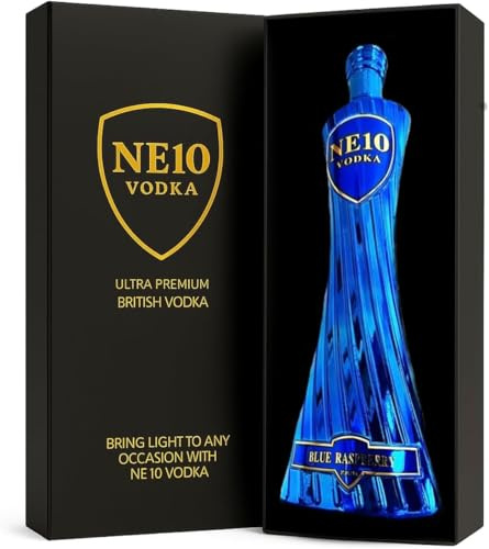 NE10 Vodka Gift Box - Premium Flavoured Vodka 37.5% ABV, 70cl Light-Up Bottle Gift Set. Perfect For Celebrations & Christmas Gifts. (Blue Raspberry)