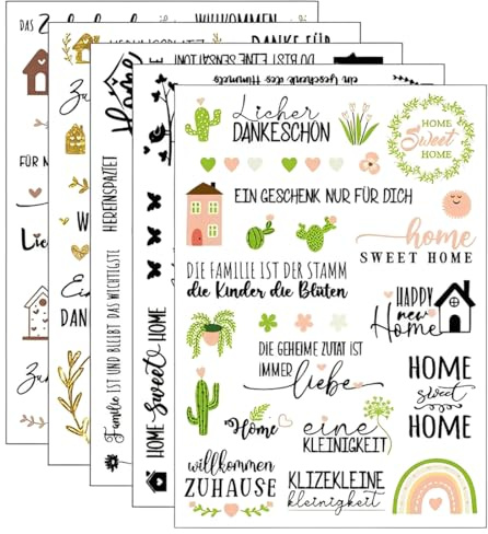 THQAE Rub On Sticker, Spruch Deko zum Geburtstag, Keraflott, Hochzeit, Zuhause, Wischfolie für Möbel, Glas, Holz, Fotoalbum, DIY Deko, Aufkleberästhetik (5PCS) (HOME-A)