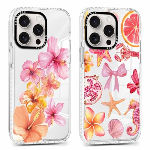 Foonary 2 Pack Cute Flower Bow Print Phone Case for iPhone 16 Pro 6.3, Fashion Design Soft Slim Clear Case Shockproof TPU Bumper Protective Cover for Women Girls