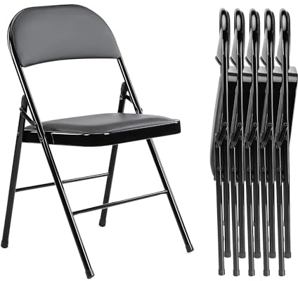 AEROMR 6er Set Klappstühle Kunstleder Klappstühle mit Metallrahmen und gepolstertem Sitz,bis 150 kg, einfach zu Falten und aufzubewahren für Zuhause, Büro, Esszimmer und Empfang (Schwarz)