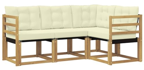 vidaXL Outdoor-Sofagarnitur mit Kissen 4 pcs Weiß und Creme, Gartenmöbel, modernes Sofa-Set für draußen, Loungebereich, haltbare Terrasse zum Entspannen und Wohlfühlen