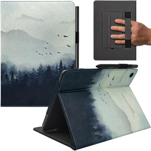 GOVTVA Hand Strap Case for 10.1 TCL TAB 10 Gen 4 (Model: 8483A) Tablet, PU Leather Bidirectional Multi-angle Stand Cover with Auto Sleep & Wake/Elastic Pen Holder (Misty Forest) | PU Leather, Bidirectional Multi-angle Stand Cover, Auto Sleep & Wake, Elastic Pen Holder