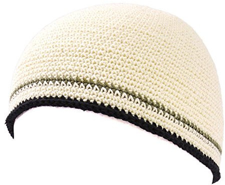 CHARM Beanie Herren Strick Mütze - Namaz Takke Dünne Häkel Cap Elastisch Japanische Weiß