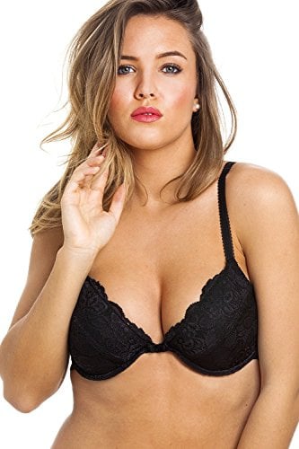 Camille Womens Black Floral Lace Padded Underwired Bra 38D