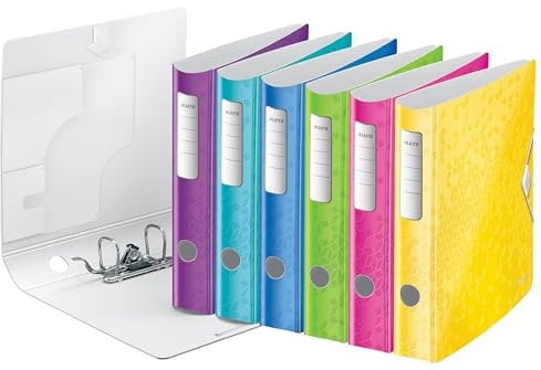 Leitz Qualitäts-Ordner 180° Active WOW, 5er Pack, A4, Schmal, Abgerundeter Rücken, 6,5 cm breit, Gummibandverschluss, Leichtes Polyfoam, Plastik-Ordner, WOW Serie, Farblich sortiert, 11070099