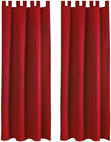 Bestlivings Blickdichte Gardine im 2er Pack mit Schlaufen (140x245 cm/Rot) + 2 Raffhalter, in vielen Farben