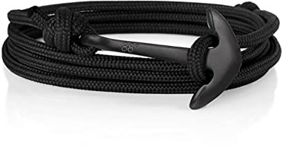 Anchor Rope Bracelet for Men & Women Made from Stainless Steel and Durable Rope - Adjustable - Handmade in The UK - (Black & Black)