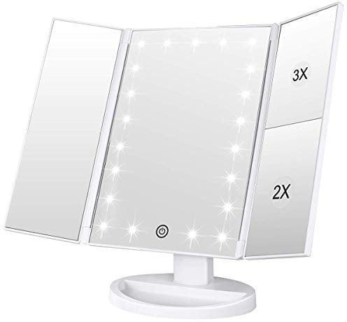 WEILY Schminkspiegel mit Beleuchtung, Faltbare Kosmetikspiegel mit 1X/2X/3X Vergrößerung, Schminkspiegel mit Touch Beleuchtung, Tischspiegel Unterstützung USB und Batterie (Weiß)