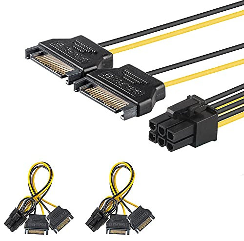 J&D 2 Paquets 2X SATA Adaptateur de 15 Broches à 6 Broches de Câble d’Alimentation pour Carte Vidéo Graphique PCIe Express