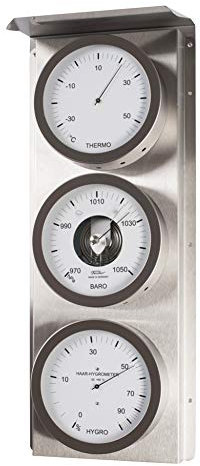 Fischer Premium Außenwetterwarte XXL made in Germany - Wetterstation im Edelstahlgehäuse mit Thermometer, Barometer und Haar-Hygrometer - Silber - LCD LED Display