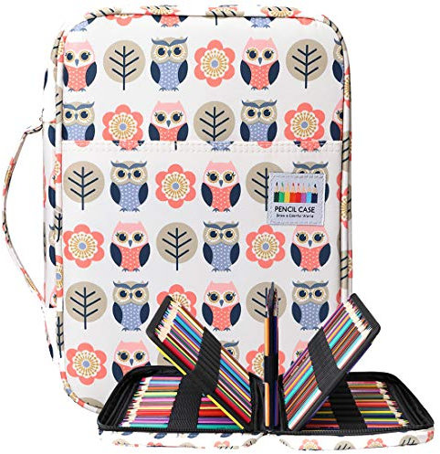 BOMKEE Federmäppchen mit 220 Fächern, Tragbar Buntstifte Organizer, Wasserdicht Bleistifte Halter Case für Studenten, Kinder, Erwachsene, Künstler(Cartoon Eule)
