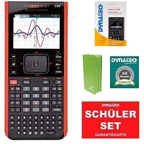TI-Nspire CX II-T CAS Grafikrechner + grüne Schutztasche + Garantieverlängerung + Im Fokus: Das Buch zum Rechner