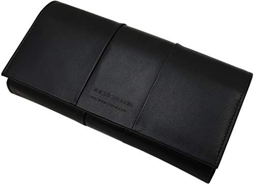 Große Elegante Rind-Nappa Leder Damen Geldbörse / Geldbeutel / Portemonnaie / Portmonaise / Geldtasche / Portmonee mit RFID & NFC Schutz in Schwarz oder Kirschrot (Schwarz)