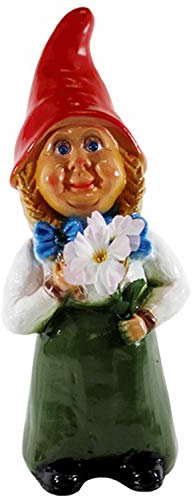 RAKSO Deko Figur Gartenzwerg Frau H 35 cm mit Blumen stehend Zwergenfrau aus Kunststoff