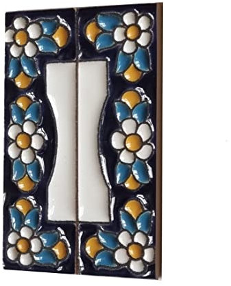 Hausfliesen, Keramik, Zahlen und Buchstaben, Blumenmuster, Fliesengröße: 7,5 x 2 x 2,5 cm, Blau
