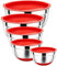 HaWare Lot de 5 saladiers en acier inoxydable avec couvercle et fond en silicone - Empilables et polyvalents - Passe au lave-vaisselle - 7,6 l/4,7 l/2,8 l/2,4 l/1,4 l - Rouge de Noël