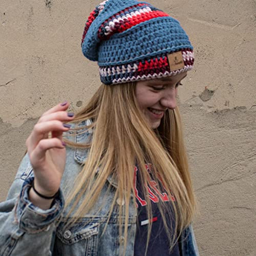 myboshi Häkelset Beanie Hotto, ink. Marble und No.1 Wolle, Nadel und Anleitung, für Mütze und Schal, Häkelpaket, 30% Merinowolle Blaubeere, mit Häkelnadel