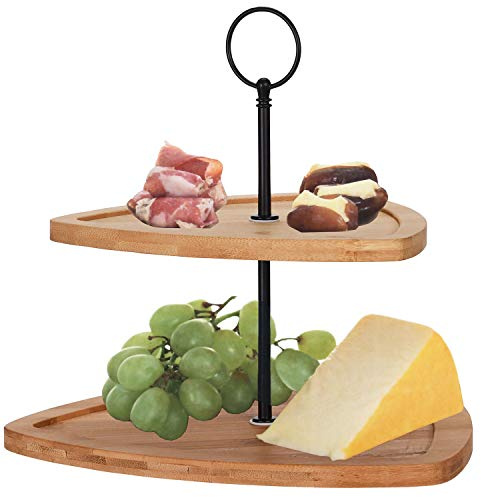 Etagere mit 2 Ebenen 25x25xH23,5cm Bambus/Metall, Servierplatte Gebäckschale Plätzchenform Servierständer, Farbe:Modell 1