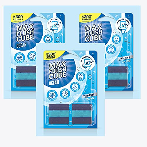 3x Max Flush Cube Ocean In-Cistern Cube Toilet Cleaner (Twin Pack 2x 50g)