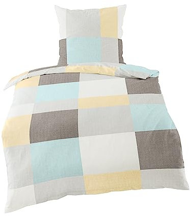 Traumschloss Bettwäsche »Satin« kariert in blau gelb grau, 155x220 & 80x80, 100% Baumwolle, mit Reißverschluss, bestehend aus Kissen und Bettbezug