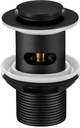 Wasserrhythm Basin Waste Black Pop up Click Clack Plug Slotted Waste for Bathroom Sink with Overflow UK Standard G1 1/4BSPP