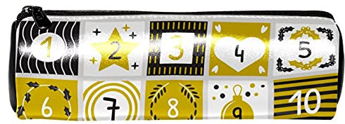 EZIOLY Weihnachts-Adventskalender, gelb, kariert, Leder, Stifteetui, Münzbörse, Kosmetiktasche, Make-up-Tasche für Studenten, Schreibwaren, Schule, Arbeit, Büro