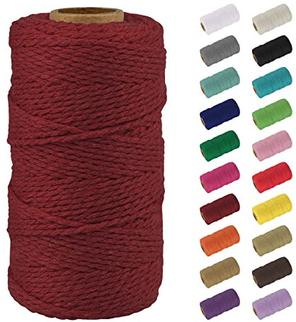 Uiopa Makramee Garn 2mm x 100m, Natürliche Makrameegarn Farbig Baumwollgarn Weiches Baumwollkordel, Natur Baumwollseil für DIY Wandbehang, Hängepflanze, Geschenkverpacken, Gärtnern (Weinrot)