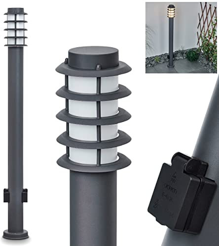 Außenwegeleuchte Tunes mit 2 Steckdosen, moderne Sockelleuchte aus Metall/Kunststoff in Anthrazit/Weiß, Wegeleuchte 110 cm, Gartenlampe, E27, Gartenbeleuchtung IP44, ohne Leuchtmittel