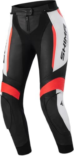 SHIMA Miura 2.0 Pantalon de moto - Cuir, femmes, pantalon de sport avec protections des hanches et des genoux, cuir perforé, panneaux élastiques, pour combinaison 2 pièces (34, Rouge Fluo)