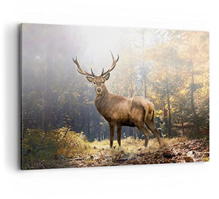 ARTTOR Wandbilder Dekoration Wohnzimmer Licht Hirsch Wald Bilder auf Leinwand 120x80cm Leinwandbild Schlafzimmer Küche Deko Wand Kunstdruck Art Groß XXL Wanddeko Bild Wall Decor Canvas AA120x80-4452
