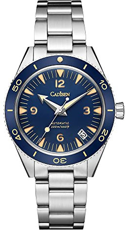 CADISEN Automatik Uhr Herren Mechanische Saphirglas Rostfreier Stahl Wasserdicht (blau)