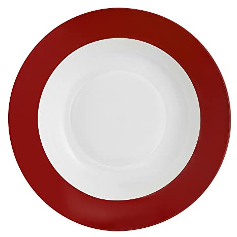 AMBITION Suppenteller Aura Red 23 x 23 x 2 cm Tiefteller weiß mit rotem Rand rund Porzellan Spülmaschine Mikrowelle