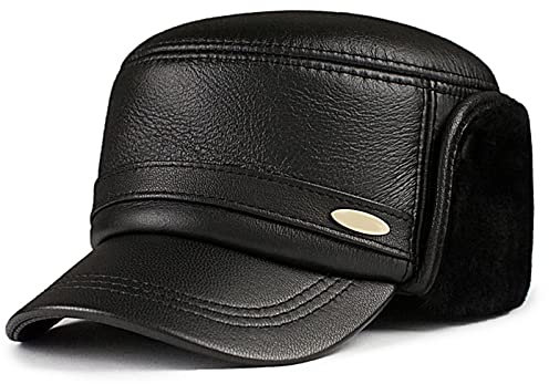 JIARY Leder Wintermützemit Ohrenklappen,Unisex Warme Schneedichte Fliegermütze,Schlittschuhlaufen und andere Outdoor-Aktivitäten,Schwarz,XXL (59~60cm)