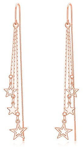 VONALA Rose Gold Star Drop Earrings Threader Earrings 925 Sterling Silver Pull Through Earrings Dangly Dangle Earrings for Women Girls