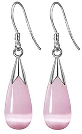 Earrings for Women Easter St Patrck Day 925 Women's Drop Silver Earrings Jewelry Earrings Opal Drop Earrings Earring Titanium (Pink, One Size)