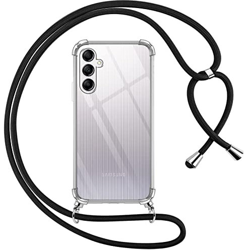 Pnakqil Collier Coque pour Samsung Galaxy A14 5G avec Cordon, Réglable Lanyard Housse Transparente Silicone Anti-Chute Etui pour Samsung A14 5G 6.6 Pouces, Ètuis à Bandoulière, Noir