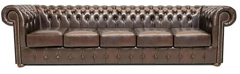 Chesterfield Bank Class Leder | 5-Sitzer | 2 bis 4 Wochen Lieferzeit (Cloudy Dark Braun)