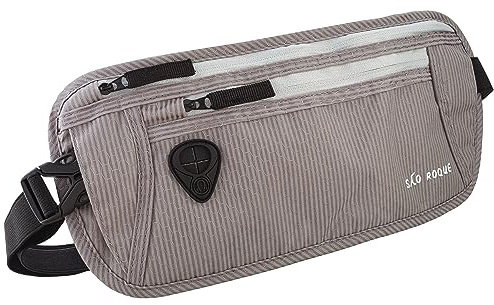 SAO ROQUE ® Bauchtasche Damen Herren (XL) Reisepasshülle Gürteltasche Reise Gadgets mit RFID Blocker, Hüfttasche stylisch, Geldgürtel flach (Silber-Grau)