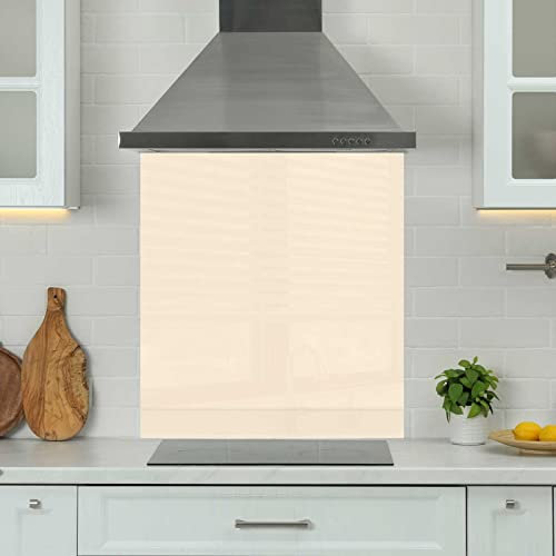 Premium 90 cm x 75 cm Cream Glass 6mm Kitchen Splashback Heat Resistant Toughened Polished Edges - Back Splash Back Coloured Hob Painted Tempered Splashback