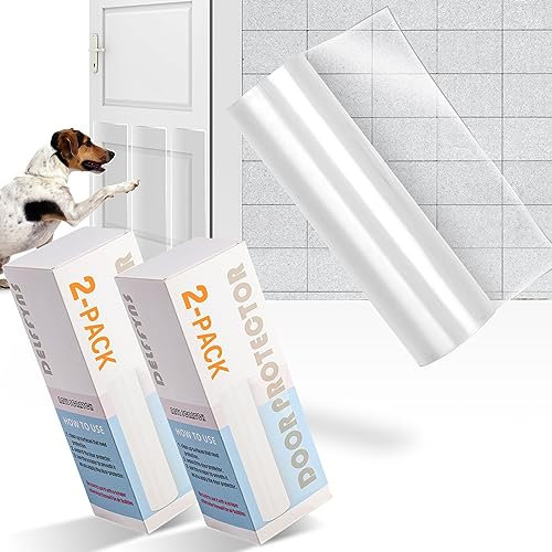 Delffyns 400'' x 8.3'' Door Scratch Protector from Dog Scratching, Anti Scratch Guard Deterrent Tape, Ultra Durable Pad for Cats Dogs, Door Frame Protector for Screen Door, Window, Wall, Chari Leg
