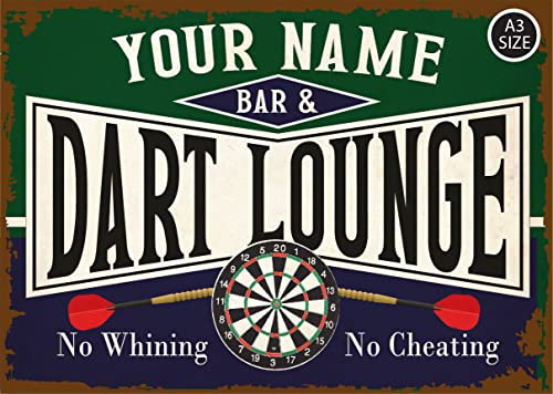 ELITEPRINT Personalised Dart Lounge & Bar Sign Indoor/Outdoor Game Room Decor Metal Plaque - Wall Art Decorations (A3 (42cm x 29.7cm))